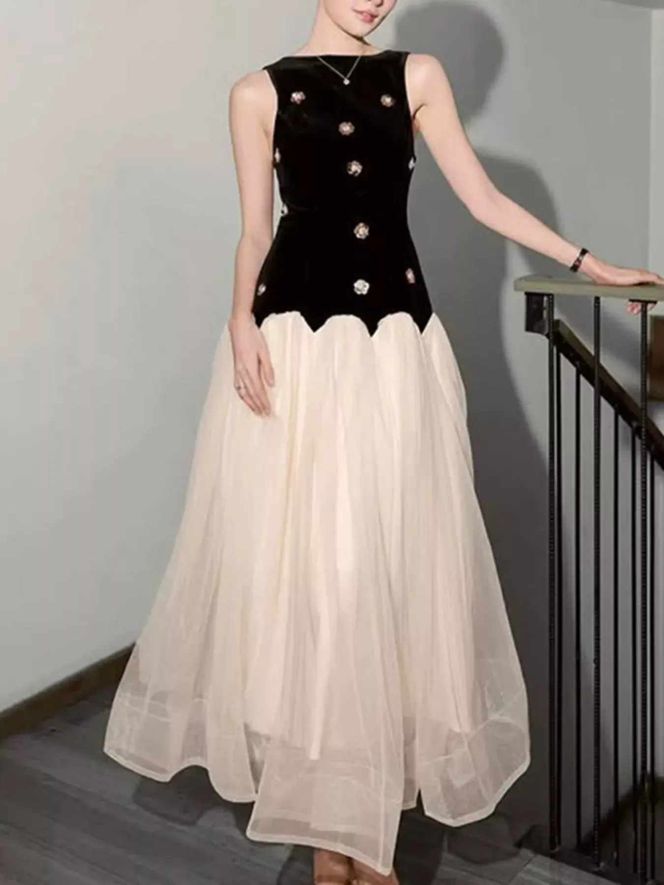 Sleeveless Tulle Maxi Dress