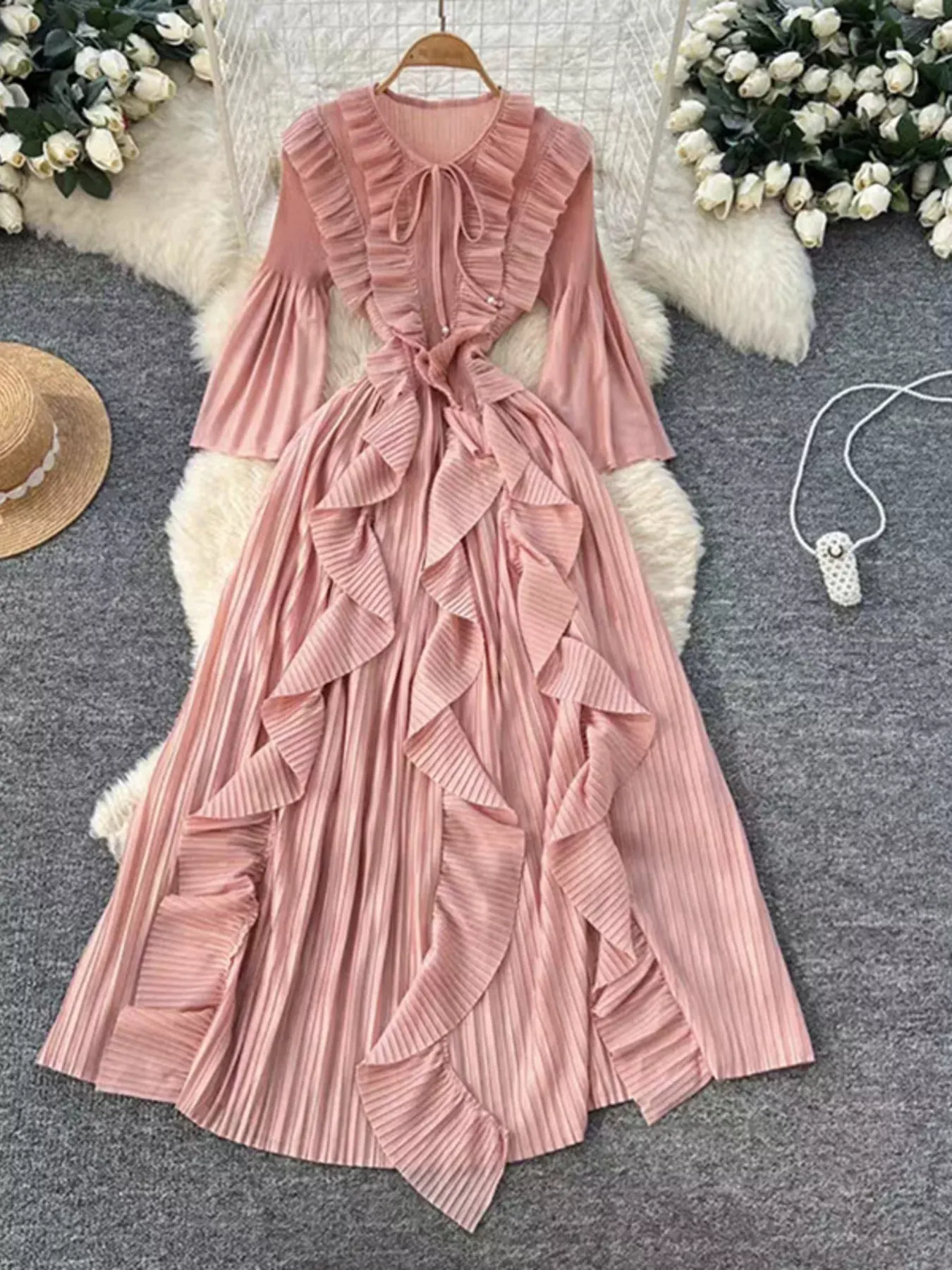 Ruffled A-Line Midi Dress